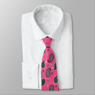 Paisley mönster, fuchsia rosa som är svartvit slips