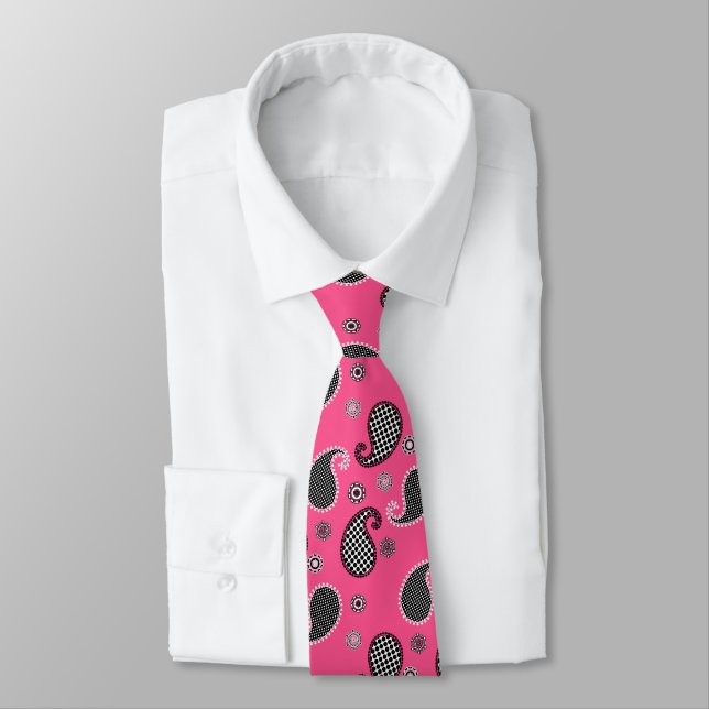 Paisley mönster, fuchsia rosa som är svartvit slips (Bunden)