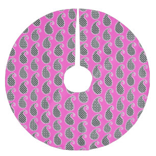 Paisley mönster, fuchsia rosa, svartvitt julgransmatta borstad polyester
