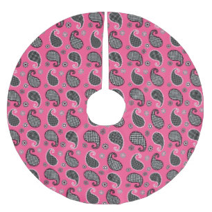 Paisley mönster, fuchsia rosa, svartvitt julgransmatta borstad polyester