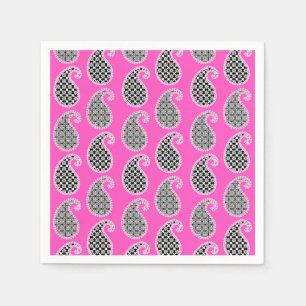 Paisley mönster, fuchsia rosa, svartvitt pappersservett