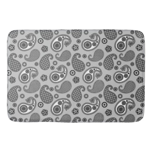 Paisley Mönster, Grått, Black and White Badrumsmatta (Framsidan)