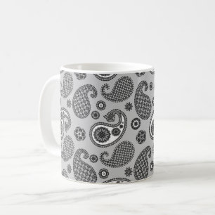 Paisley Mönster, Grått, Black and White Kaffemugg