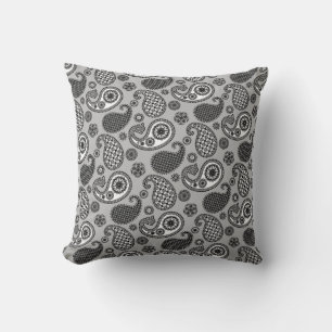 Paisley Mönster, Grått, Black and White Kudde