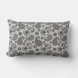 Paisley Mönster, Grått, Black and White   Lumbarkudde
