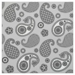 Paisley Mönster, Grått, Black and White Tyg