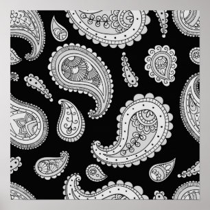 Paisley Mönster - Grått Poster