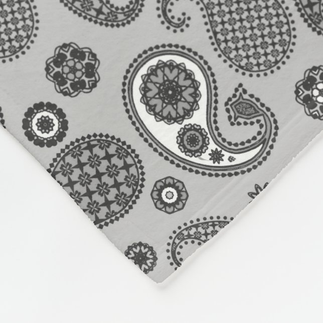 Paisley-mönster, grått, svart och vitt fleece B (Hörn)