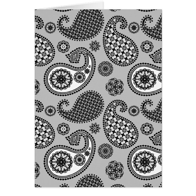 Paisley mönster, grått-, svartvitt-, svartvitt hälsningskort (Framsidan)
