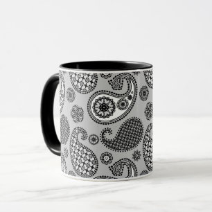 Paisley mönster, grått-, svartvitt-, svartvitt mugg