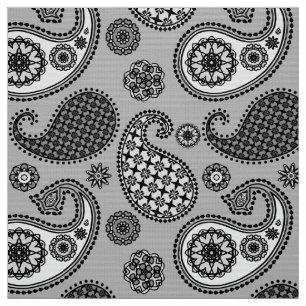 Paisley mönster, grått-, svartvitt-, svartvitt tyg