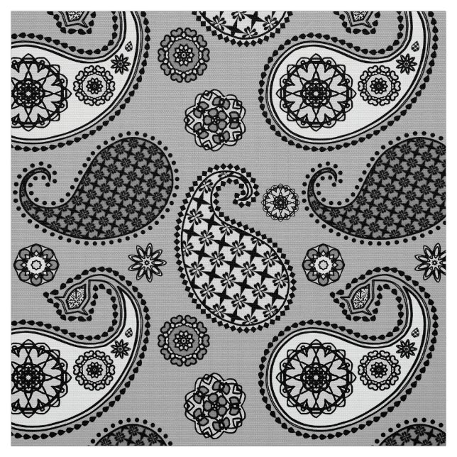 Paisley mönster, grått-, svartvitt-, svartvitt tyg (Provkarta)