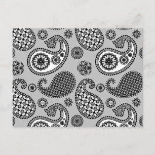 Paisley mönster, grått-, svartvitt-, svartvitt vykort