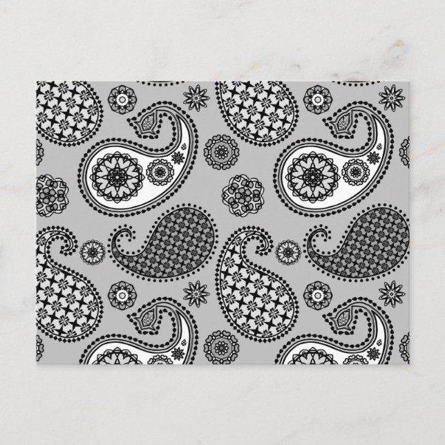 Paisley mönster, grått-, svartvitt-, svartvitt vykort (Framsida)