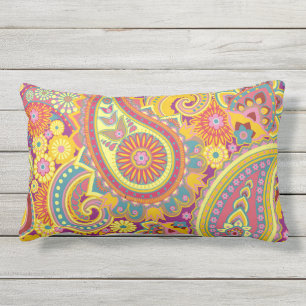 Paisley Mönster Gul Lila Röd Orange Utomhus Lumbarkudde