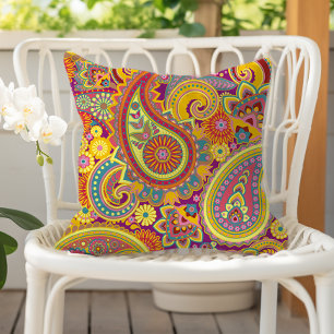 Paisley Mönster Gult Lila Rött Orange Kudde