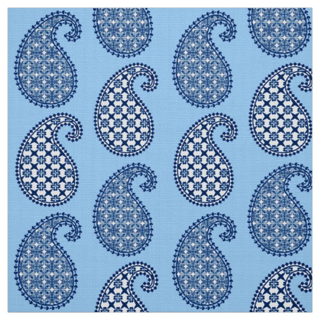 Paisley mönster, himlar blue, marinblått och vitt tyg (Provkarta)