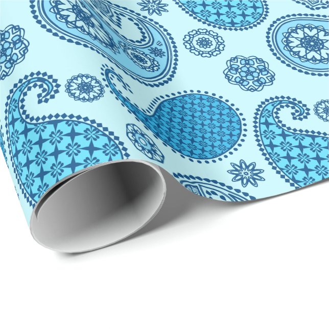 Paisley mönster, himlar och koboltblått presentpapper (Rullad Hörn)