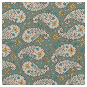 Paisley Mönster i Gult Peacock Blue Sage Grönt Tyg