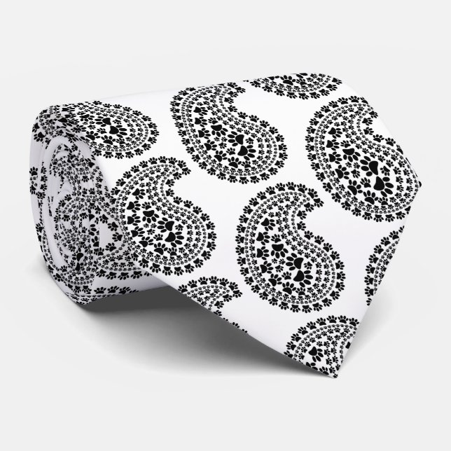Paisley Mönster i svartvitt Slips (Rullad)