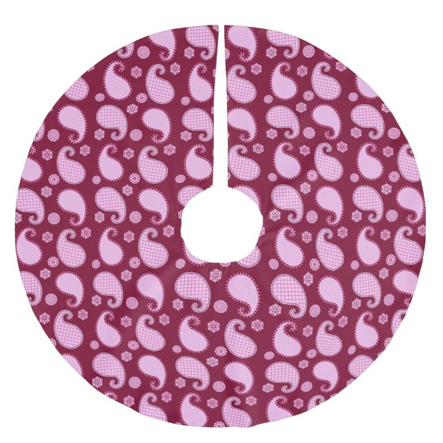 Paisley mönster, is rosa och burgundi julgransmatta borstad polyester (Framsidan)