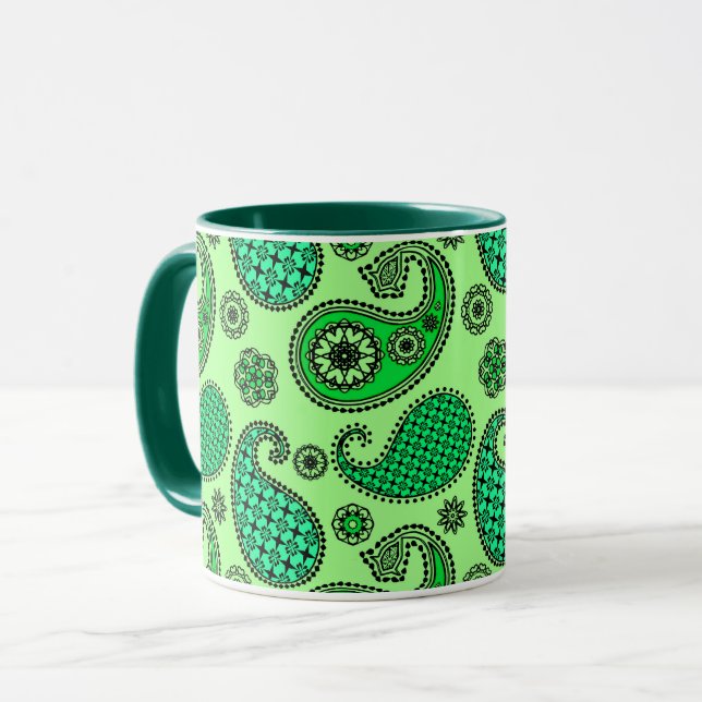 Paisley mönster, jade och mint grönt mugg (Framsida vänster)