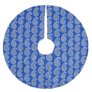 Paisley mönster, koboltblått och vitt julgransmatta borstad polyester