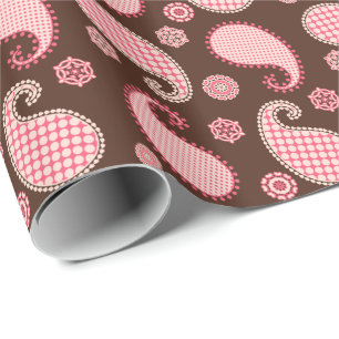 Paisley mönster, korall rosa och chokladbrun  presentpapper