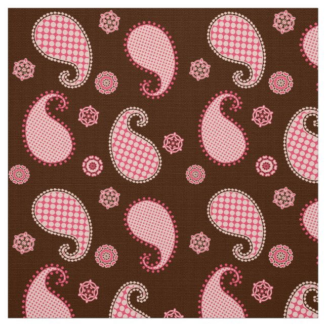 Paisley mönster, korall rosa och chokladbrun  tyg (Provkarta)