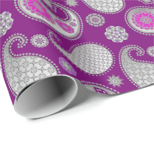 Paisley mönster, lila för silvergrått/för grå presentpapper