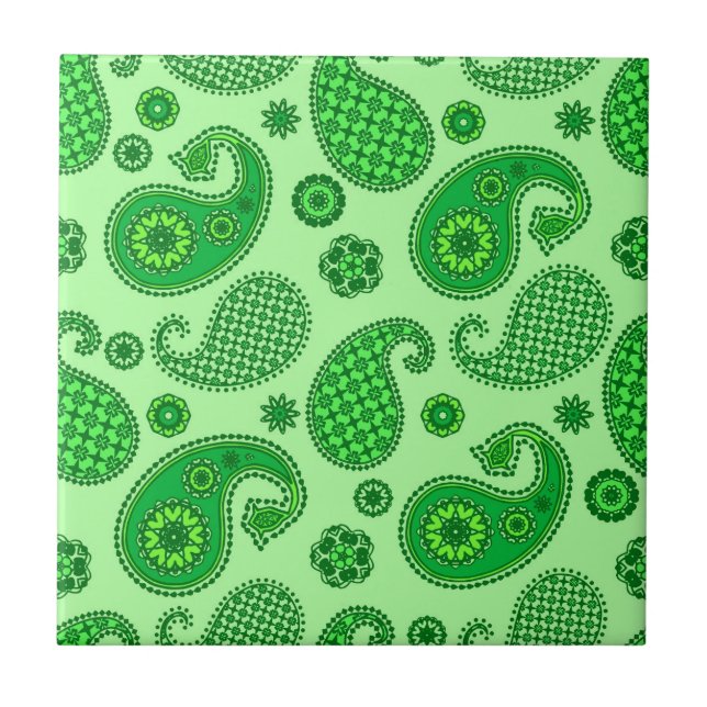 Paisley Mönster, Lime and Emerald Grönt Kakelplatta (Framsidan)