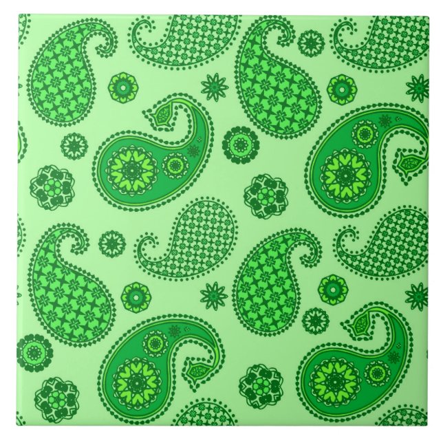 Paisley Mönster, Lime and Emerald Grönt Kakelplatta (Framsidan)