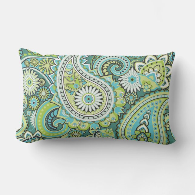 Paisley Mönster Lime Grön Turkos Utomhus Lumbarkudde (Framsida)