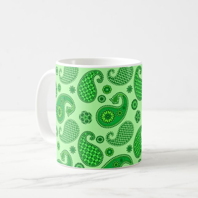 Paisley Mönster, Lime och Emerald Grönt Coffee Mug Kaffemugg (Framsida vänster)