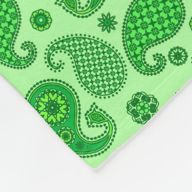 Paisley Mönster, Lime och Emerald Grönt Ull Bla Fleecefilt (Hörn)