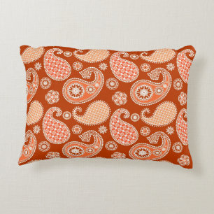 Paisley mönster, Mandarin Orange och White Prydnadskudde