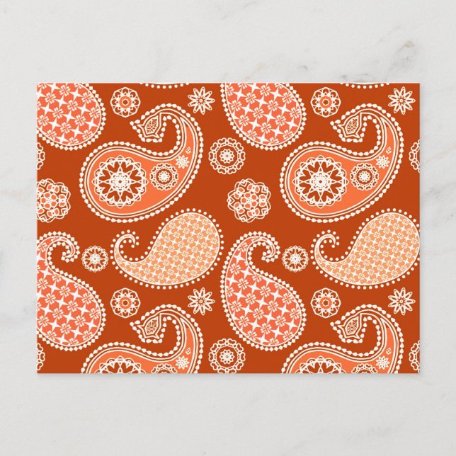 Paisley mönster, Mandarin Orange och White Vykort (Framsida)