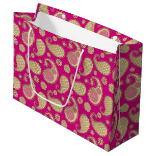 Paisley mönster, mjukt guld på djupa Fuchsia ros