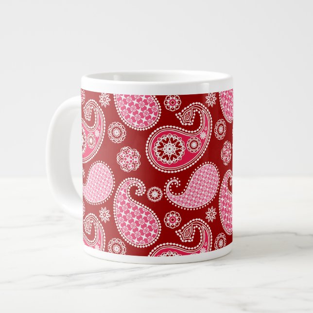 Paisley mönster, Mörk Red, Rosa and White Jumbo Mugg (Framsida vänster)