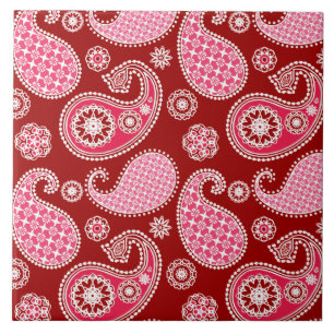 Paisley mönster, Mörk Red, Rosa and White Kakelplatta