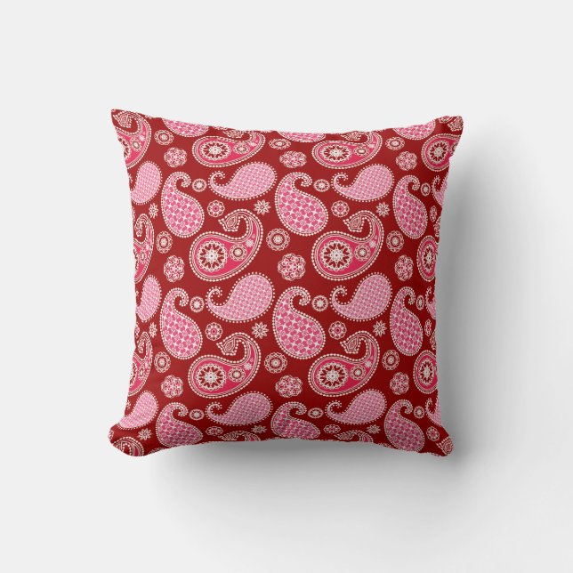 Paisley mönster, Mörk Red, Rosa and White Kudde (Framsida)