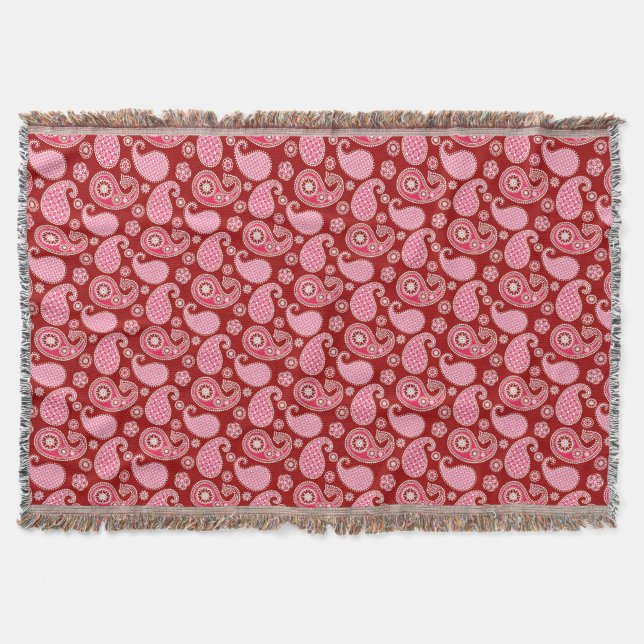 Paisley mönster, Mörk Red, Rosa and White Mysfilt (Framsidan)
