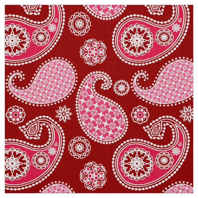 Paisley mönster, Mörk Red, Rosa and White Tyg (Provkarta)