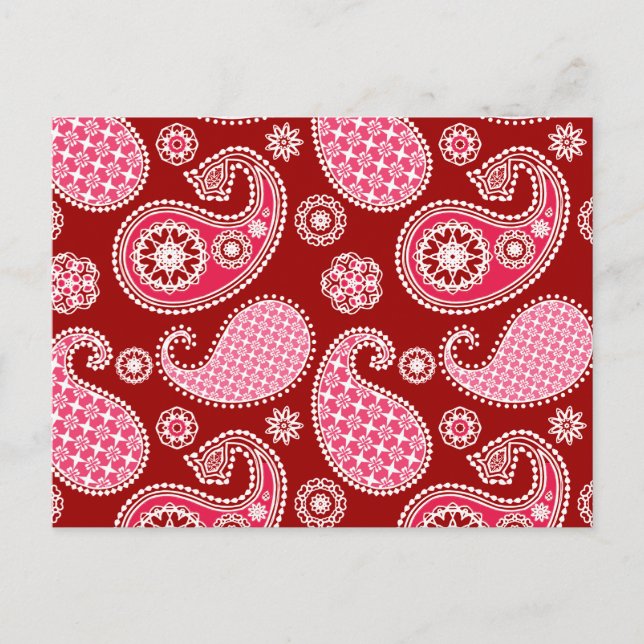 Paisley mönster, Mörk Red, Rosa and White Vykort (Framsida)