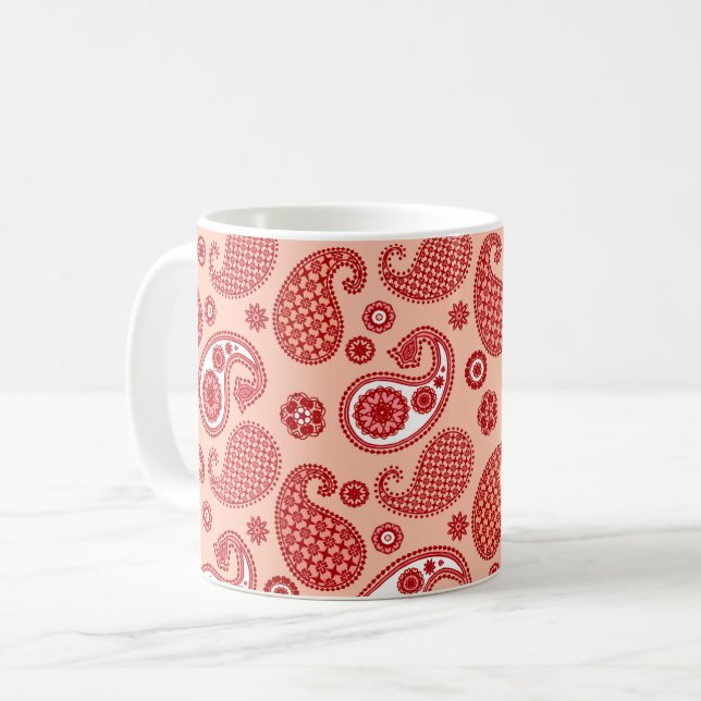 Paisley-mönster, nyanser av korallorange kaffemugg (Framsida vänster)