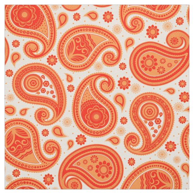 Paisley mönster orange och rött tyg (Provkarta)