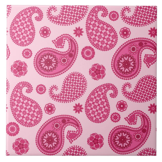 Paisley Mönster, Pastel Coral Rosa och Fuchsia Kakelplatta (Framsidan)