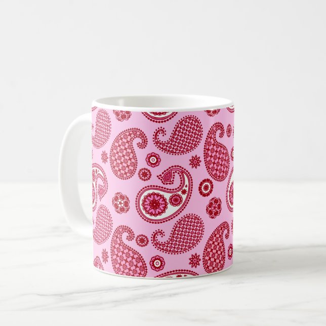 Paisley Mönster, Peppermint Rosa och White Kaffemugg (Framsida vänster)