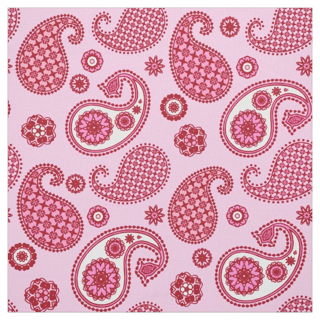 Paisley Mönster, Peppermint Rosa och White Tyg (Provkarta)