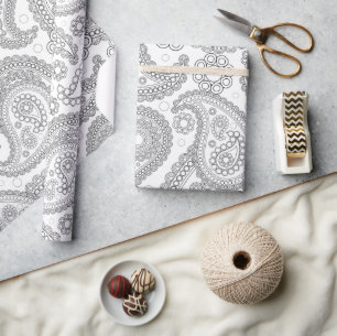 Paisley Mönster, Persian Paisley, Black and White Presentpapper